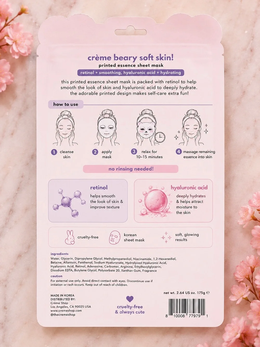 The Crème Shop Beary Soft Skin Sheet Mask | Retinol + Hyaluronic Acid
